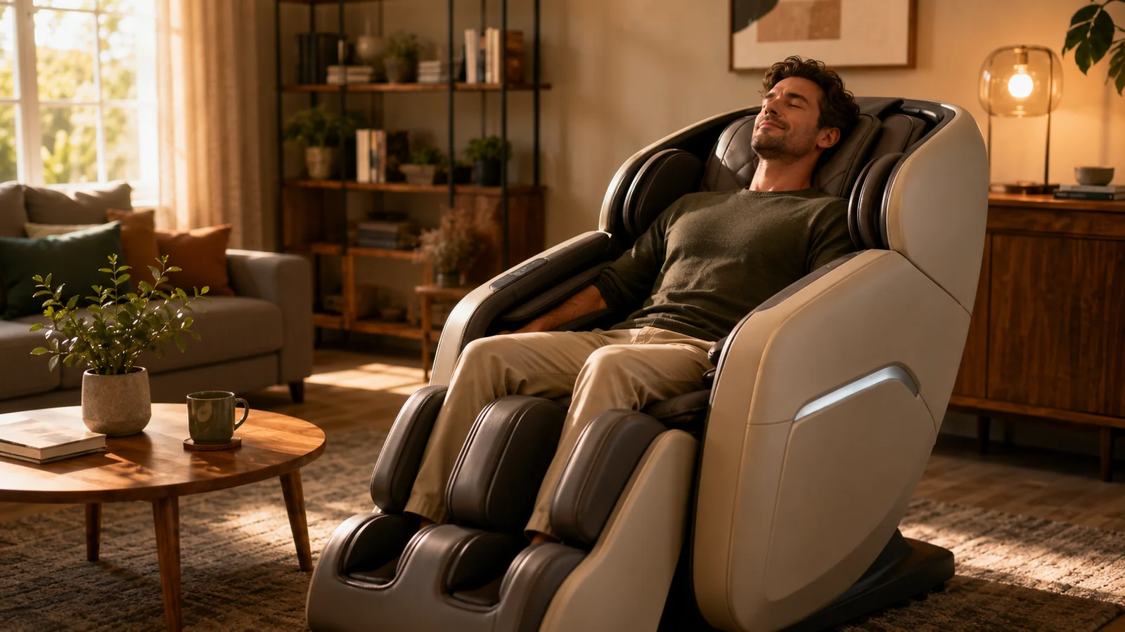 A person feeling a massage chair's fit firsthand, which reviews cannot capture