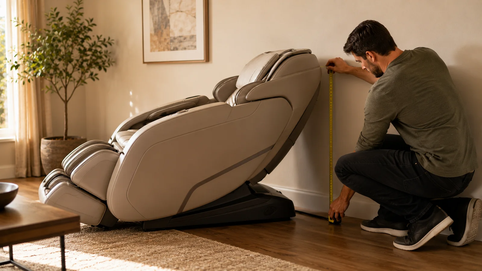 Checking the wall clearance a massage chair needs to fully recline